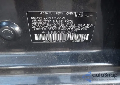 2011 Subaru Impreza 2.5I из США, поврежденный, VIN JF1GH6A68BH809057